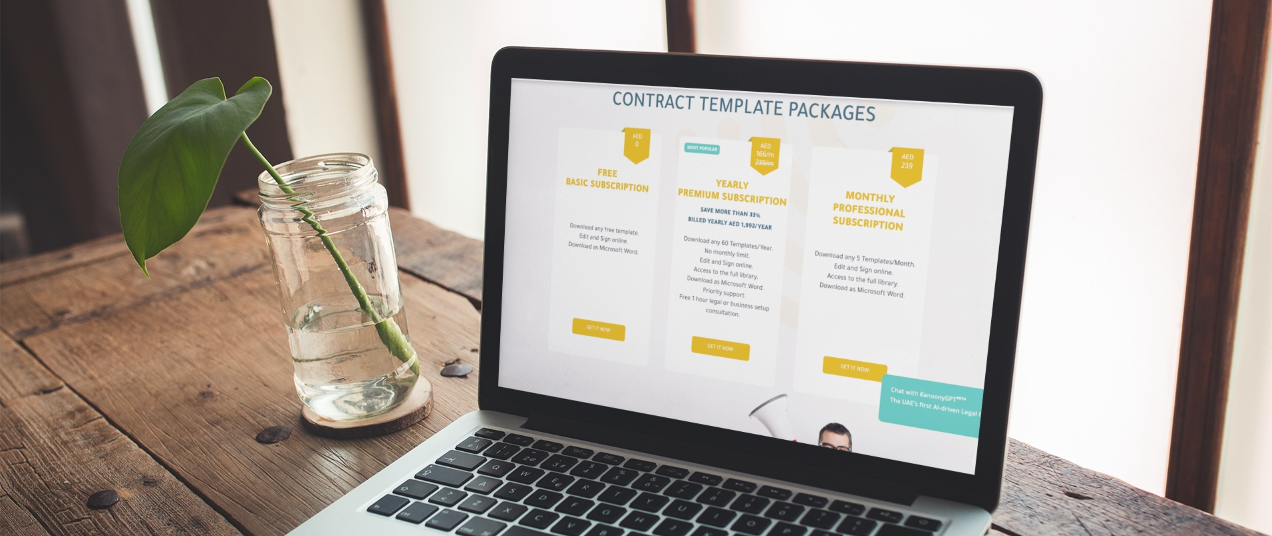 Kanoony Contract Template Packages with pricing tiers and subscription options